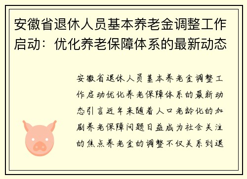 安徽省退休人员基本养老金调整工作启动：优化养老保障体系的最新动态