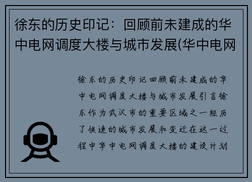 徐东的历史印记：回顾前未建成的华中电网调度大楼与城市发展(华中电网董事长)