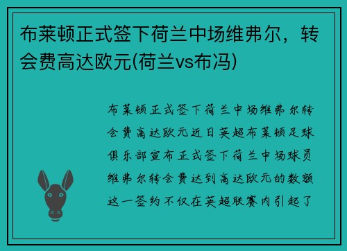 布莱顿正式签下荷兰中场维弗尔，转会费高达欧元(荷兰vs布冯)