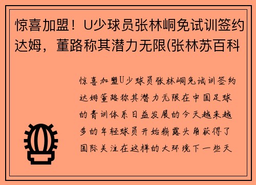 惊喜加盟！U少球员张林峒免试训签约达姆，董路称其潜力无限(张林苏百科)